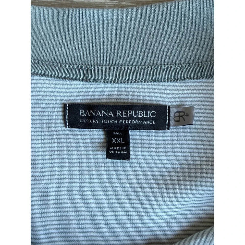 Banana Republic Luxury Touch Performance Polo Shirt XXL Tall Grey Stripe V-Neck
